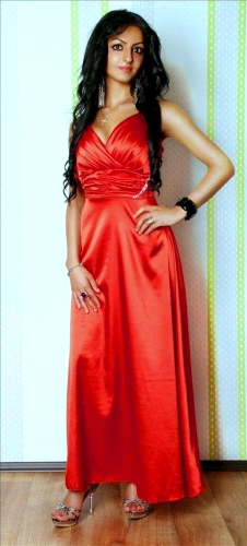 Ciemna, czerwona, włoska suknia przymarszczana na biuście nr 570 -6