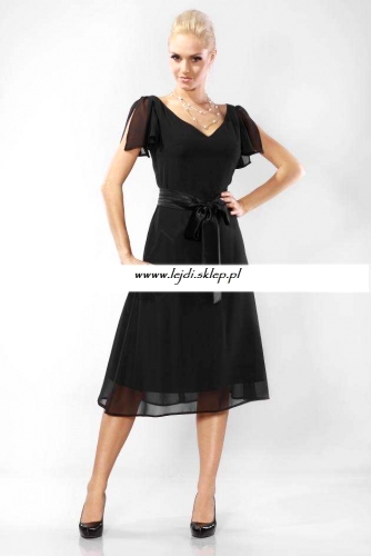 Czarna romantyczna szyfonowa sukienka wieczorowa z paskiem 578 -1 - Kartes