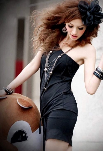 Czarna sukienka mini S1298 - Japan Style