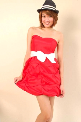 Czerwona sukienka bez ramiączek S1462 - Japan Style