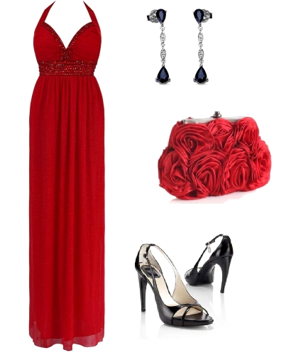 Długa suknia z kamieniami czerwona 561-2 - Goddess