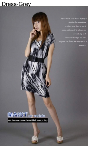 Szara sukienka S1414 z paskiem - Japan Style