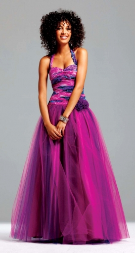 Szyfonowo - tiulowa suknia balowa, kolor fuksja, model 6562 - Faviana