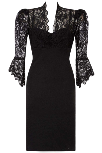 Wyrafinowana, czarna sukienka wieczorowa z koronką 679 - 1 - Kartes