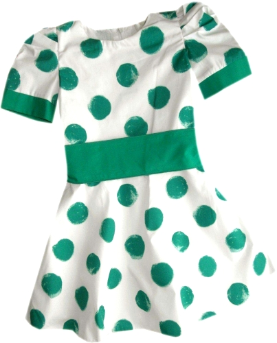 Zielona sukienka dziecięca, w grochy, z rękawem